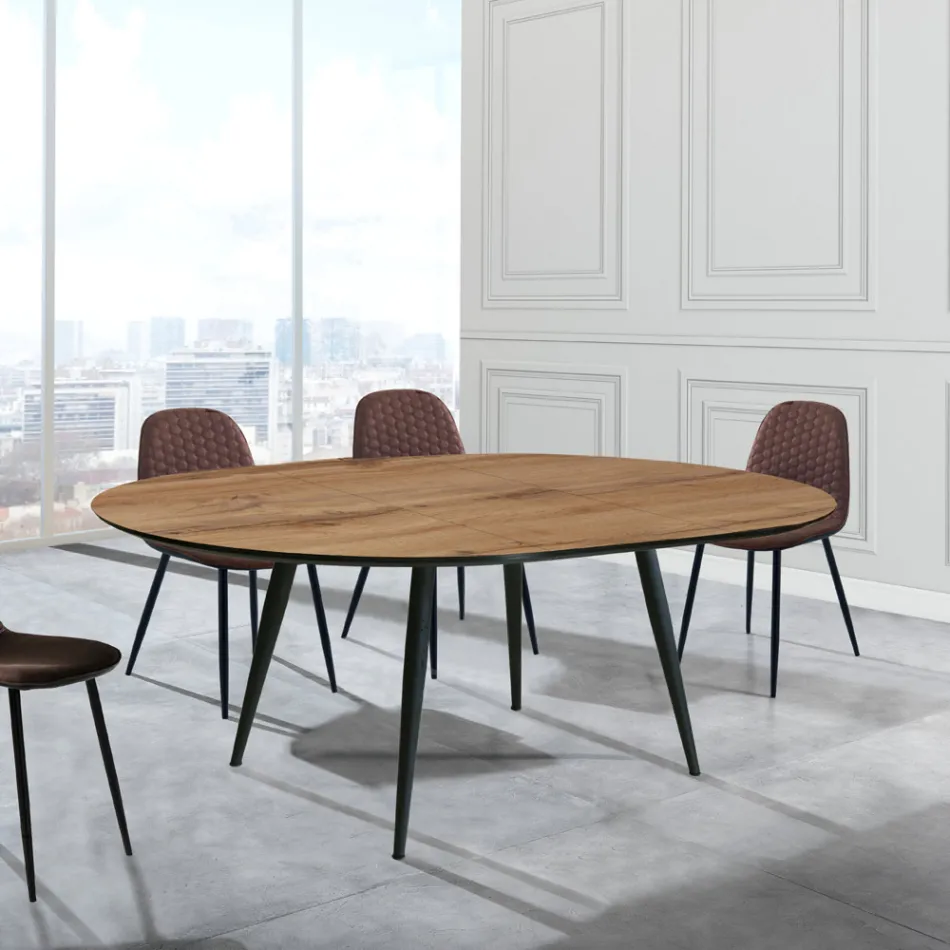 Table ronde extensible jusqu'à 150 cm finition noyer clair - Capone Viadurini