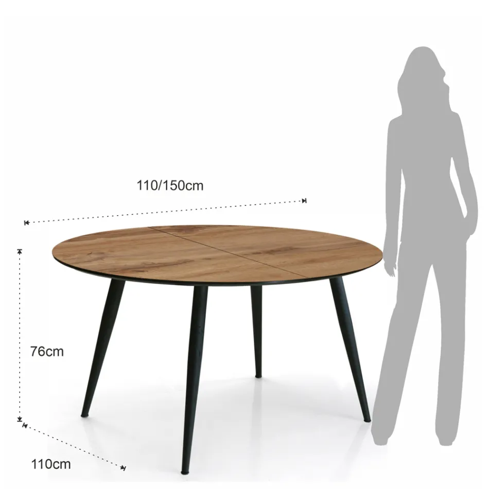 Table ronde extensible jusqu'à 150 cm finition noyer clair - Capone Viadurini