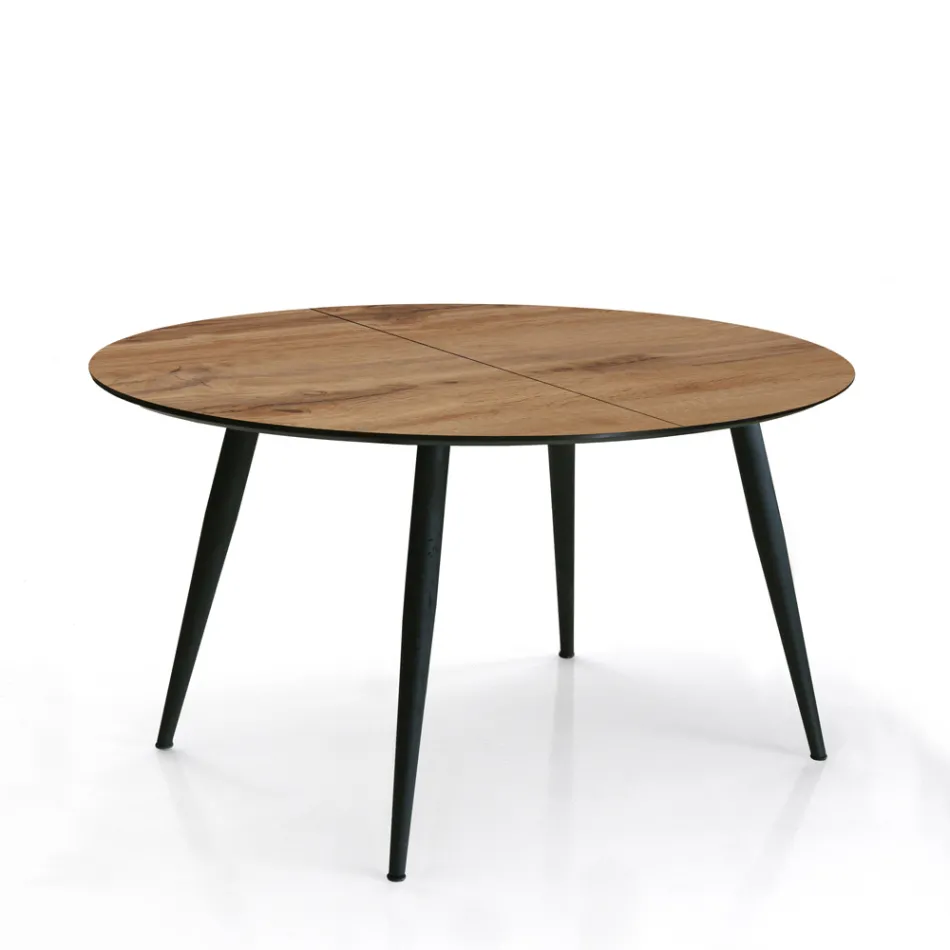 Table ronde extensible jusqu'à 150 cm finition noyer clair - Capone Viadurini