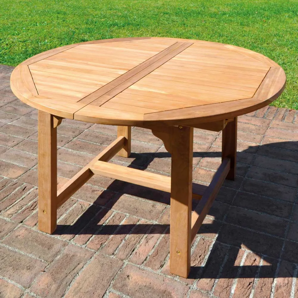 Table d'extérieur ronde extensible jusqu'à 170 cm en teck - Armonia Viadurini