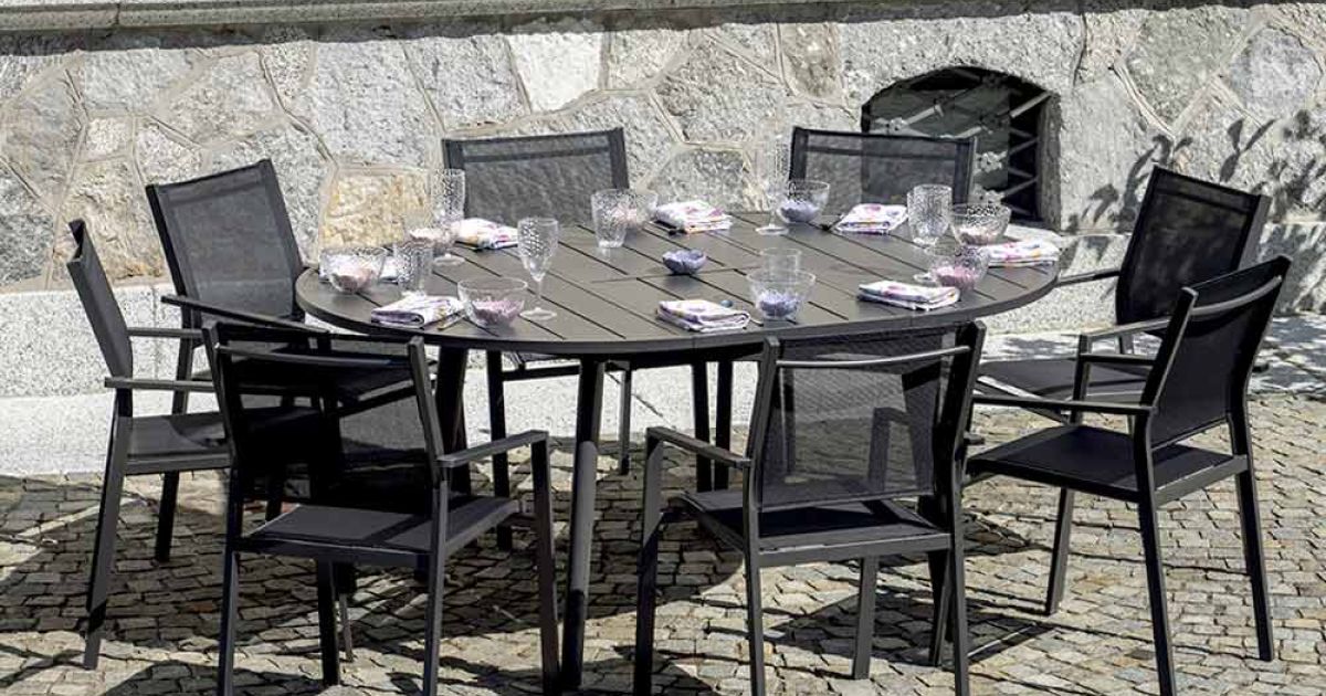 Table ronde extensible jusqu'à 170 cm en aluminium anthracite