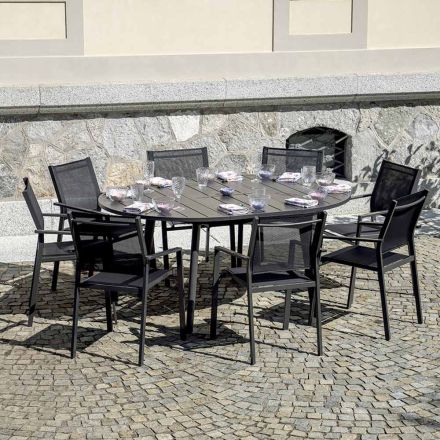 Table ronde extensible en aluminium anthracite (170 cm) - Rivara Viadurini