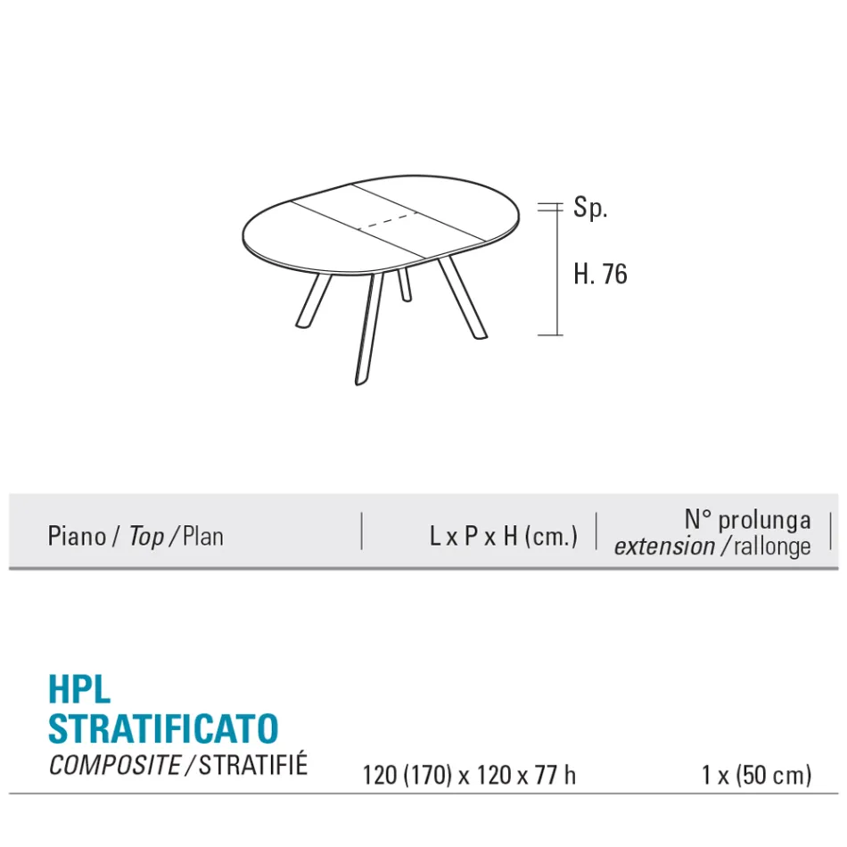 Table ronde extensible jusqu'à 170 cm en stratifié HPL - Convivio Viadurini