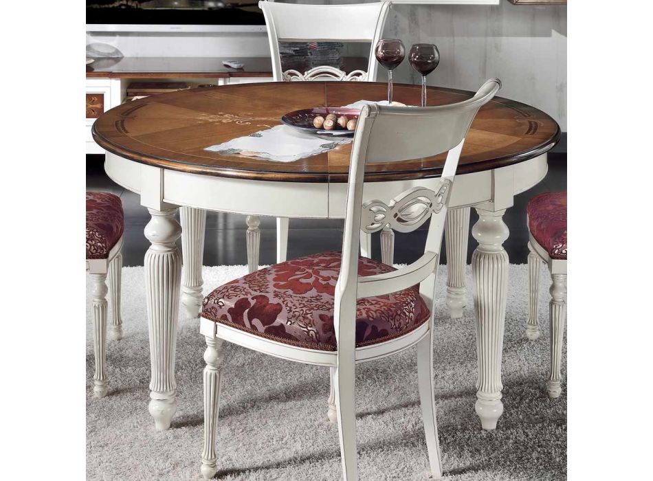Table ronde extensible avec incrustation et 4 chaises fabriquées en Italie - Alite Viadurini