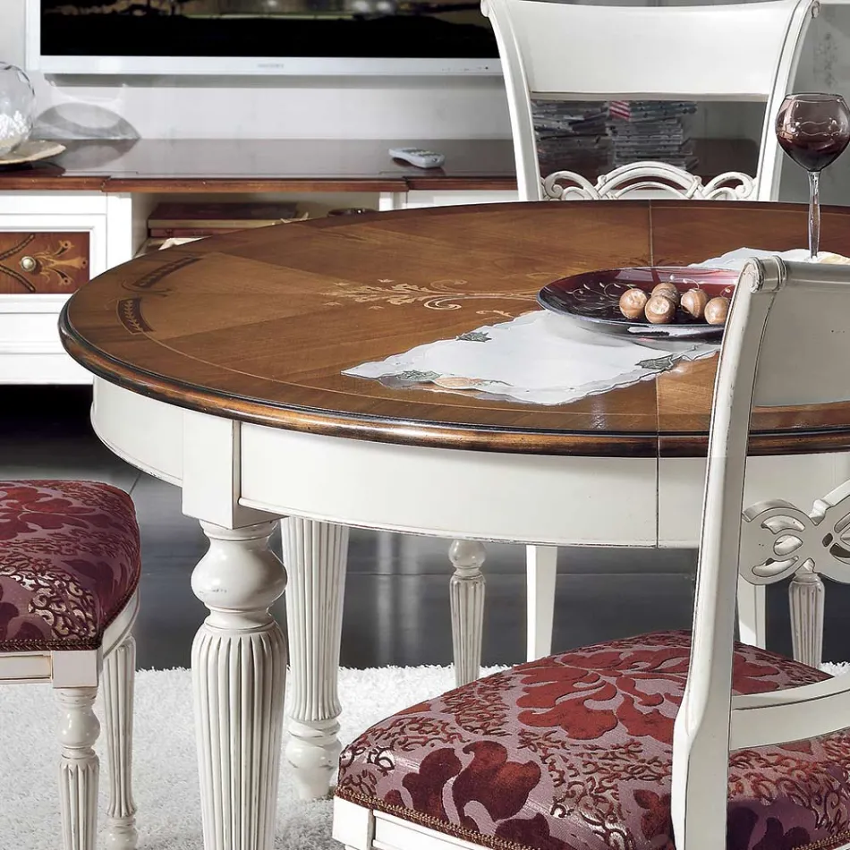 Table ronde extensible avec incrustation et 4 chaises fabriquées en Italie - Alite Viadurini