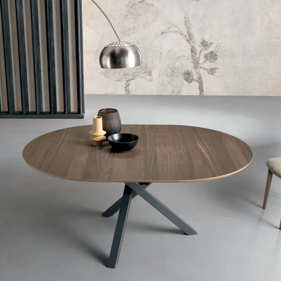 Table ronde extensible en placage bois - Tonico Viadurini