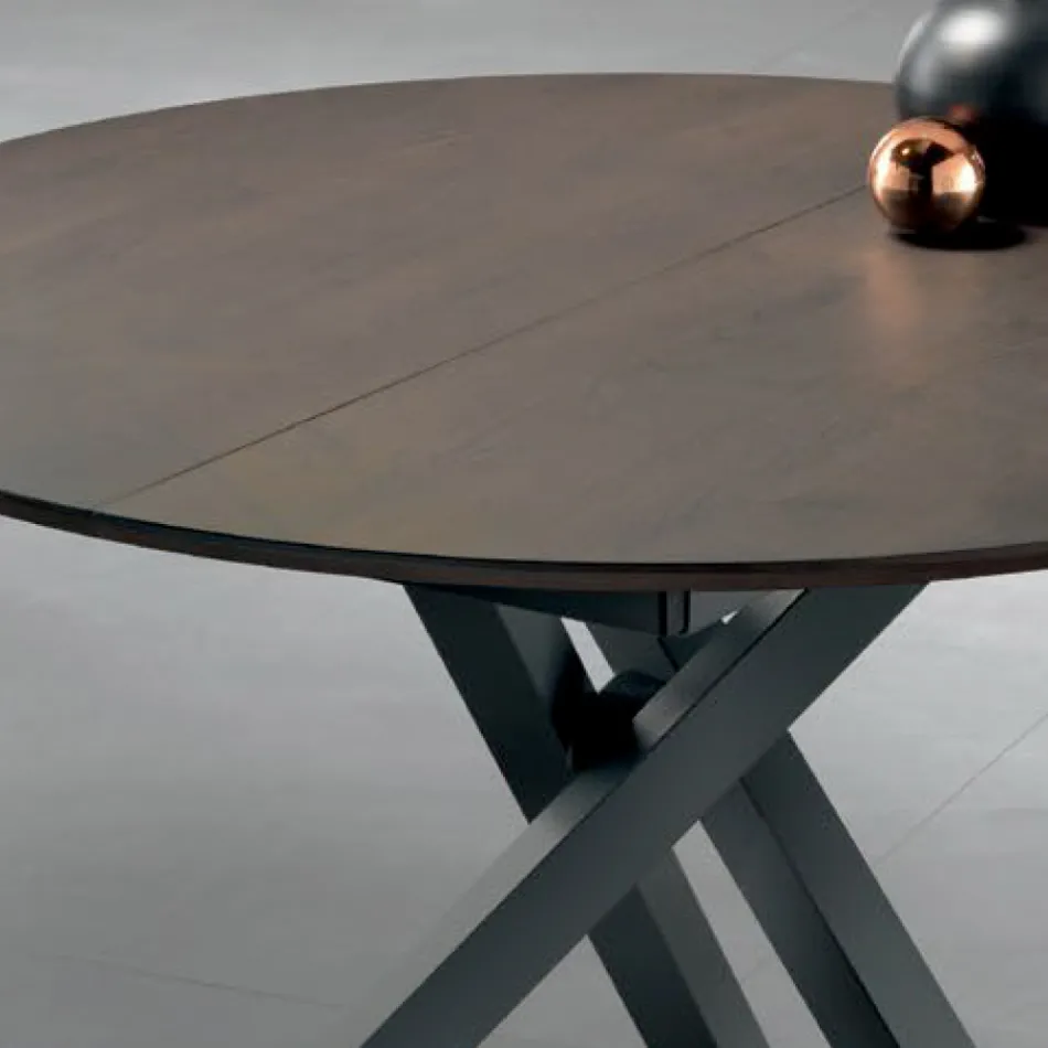 Table ronde extensible en placage bois - Tonico Viadurini