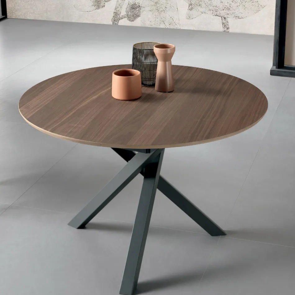 Table ronde extensible en placage bois - Tonico Viadurini
