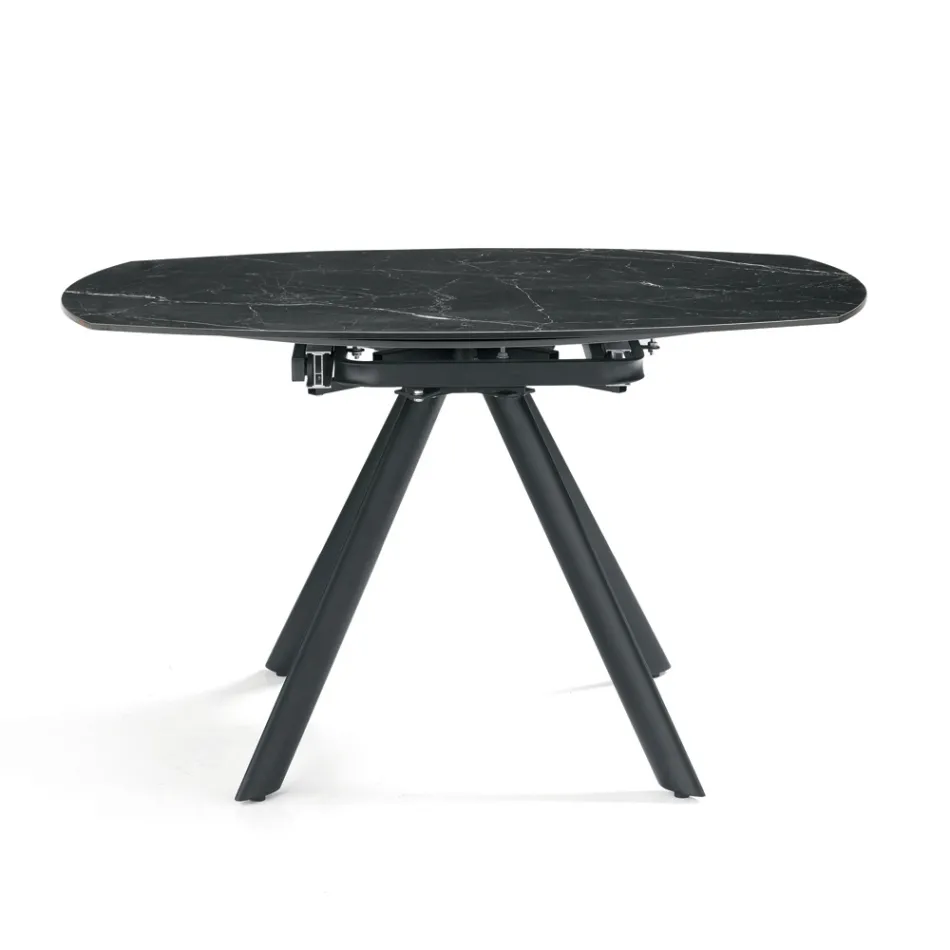 Table ronde extensible en pierre frittée effet marbre - Portique Viadurini