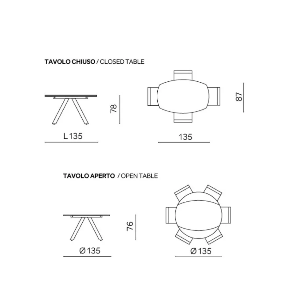 Table ronde extensible en pierre frittée effet marbre - Portique Viadurini