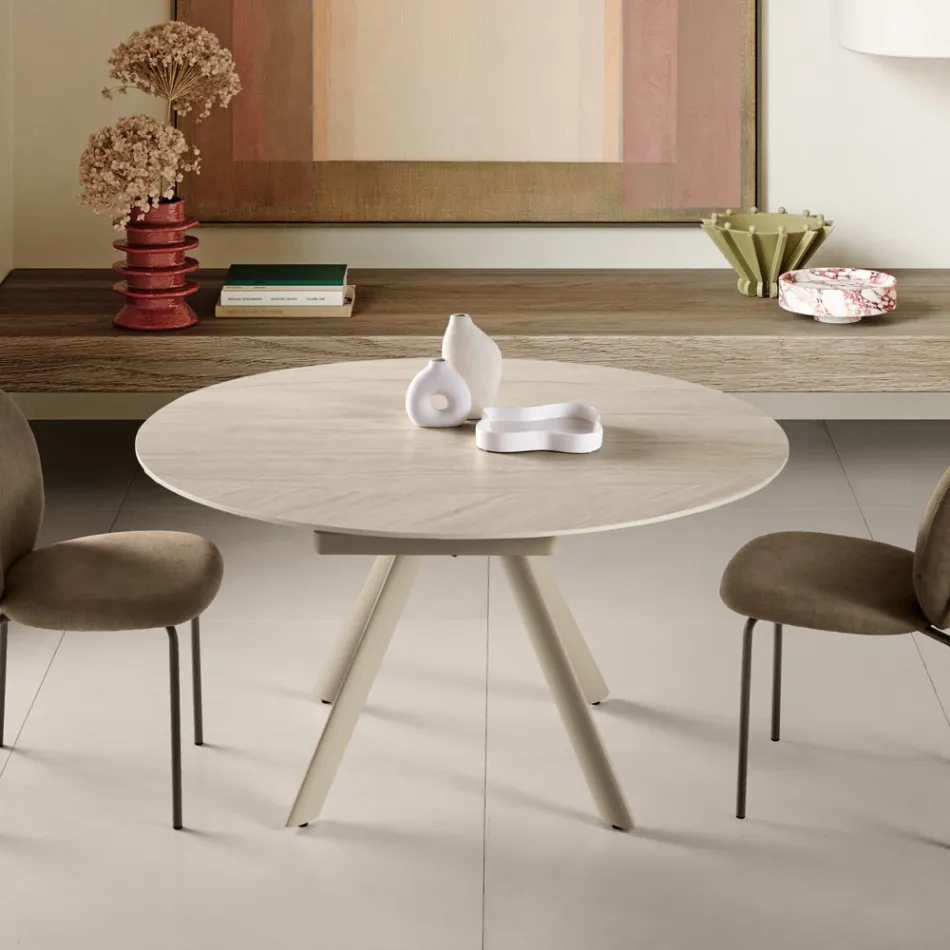Table ronde extensible en pierre frittée effet marbre - Portique Viadurini