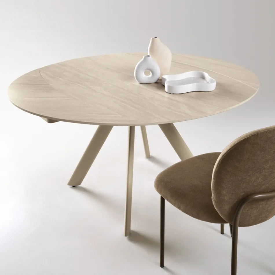 Table ronde extensible en pierre frittée effet marbre - Portique Viadurini