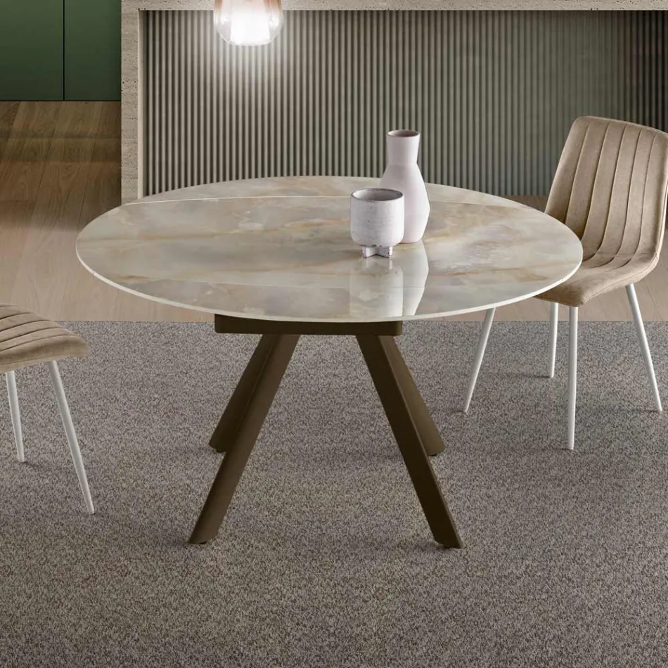 Table ronde extensible en pierre frittée effet marbre - Portique Viadurini