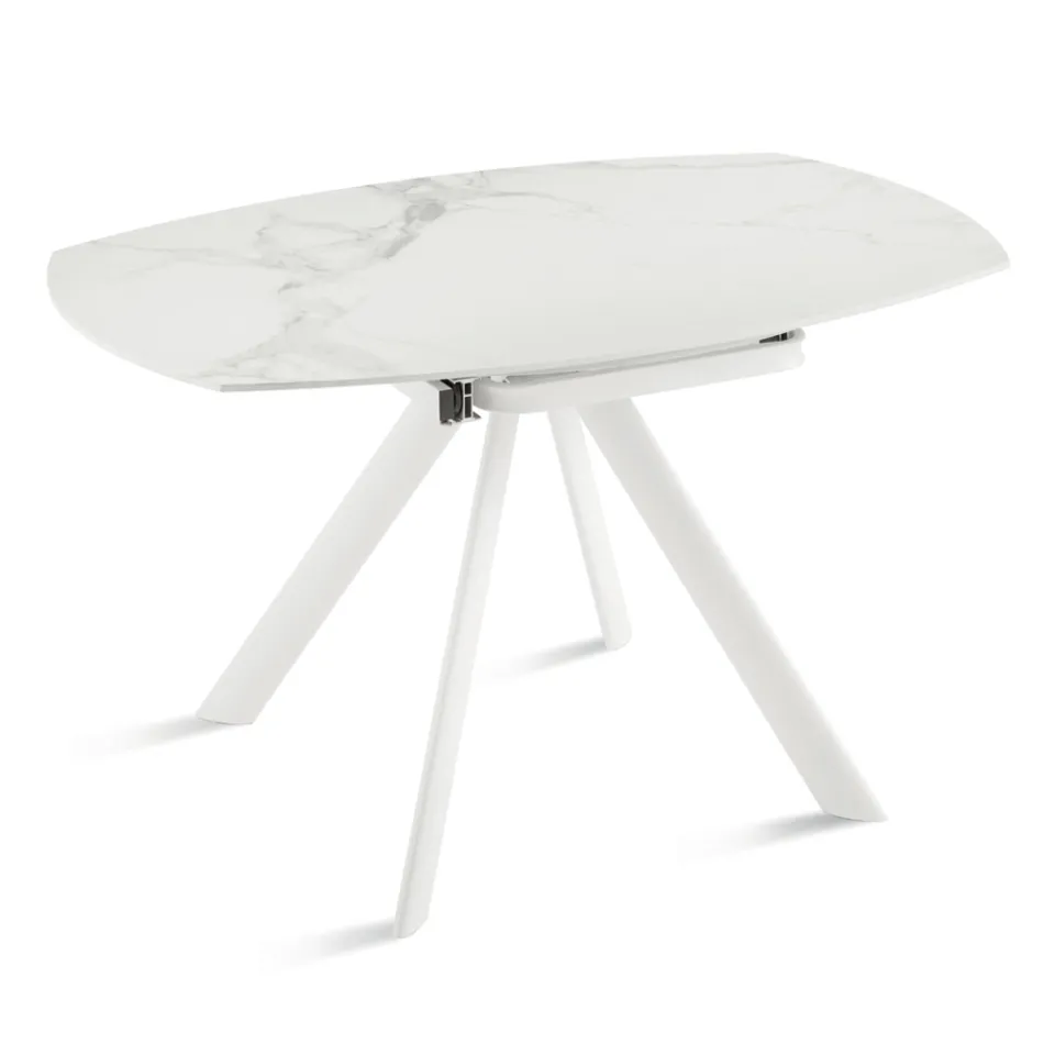 Table ronde extensible en pierre frittée effet marbre - Portique Viadurini