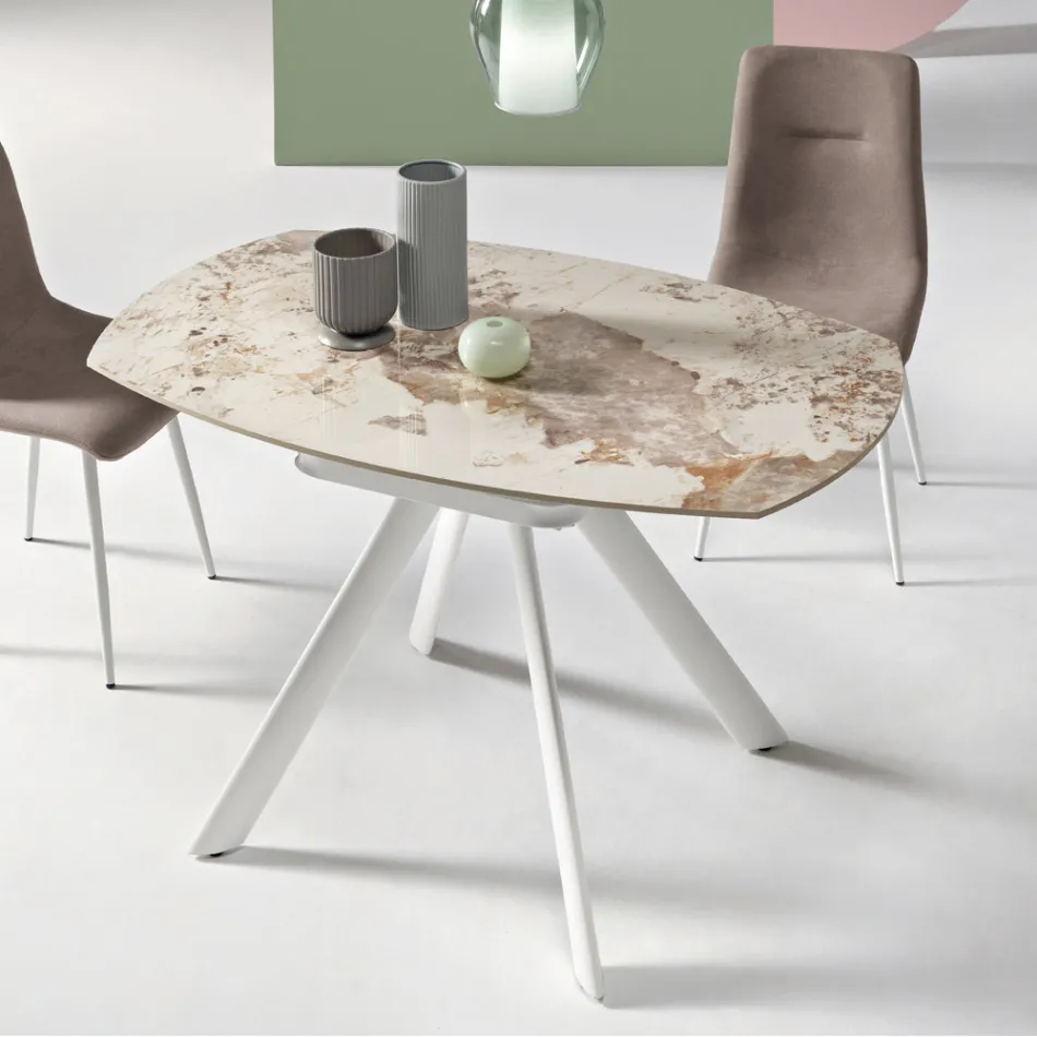 Table ronde extensible en pierre frittée effet marbre - Portique Viadurini
