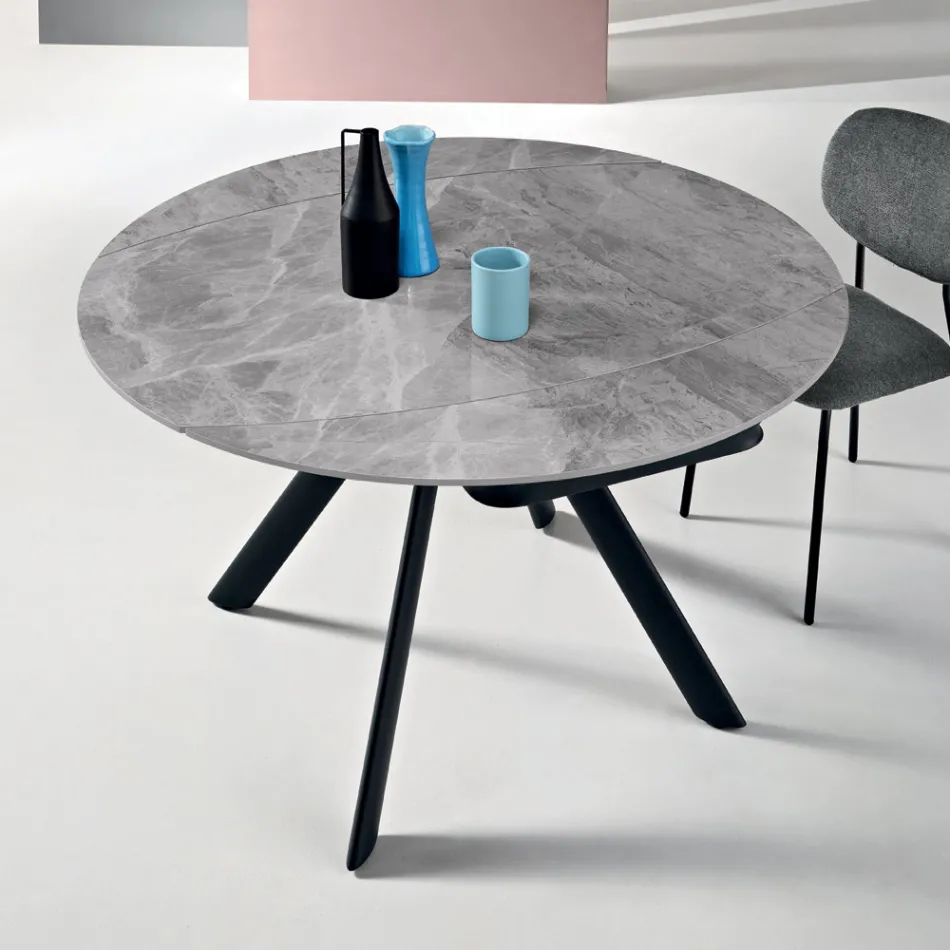 Table ronde extensible en pierre frittée effet marbre - Portique Viadurini