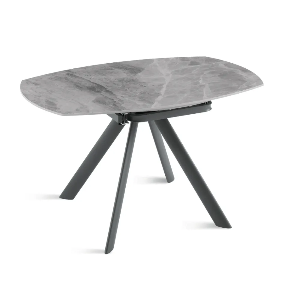 Table ronde extensible en pierre frittée effet marbre - Portique Viadurini