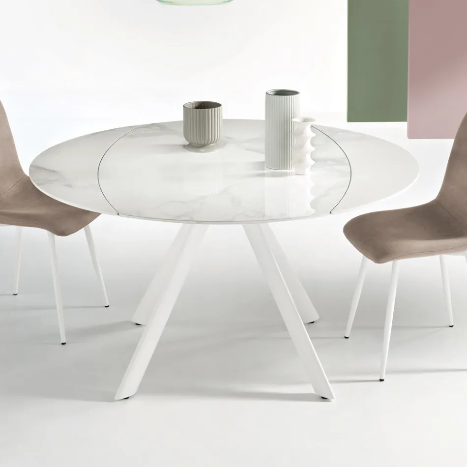 Table ronde extensible en pierre frittée effet marbre - Portique Viadurini