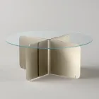 Table Ronde avec Plateau en Verre Extra-Clair et Piètement Champagne - Piacere Viadurini