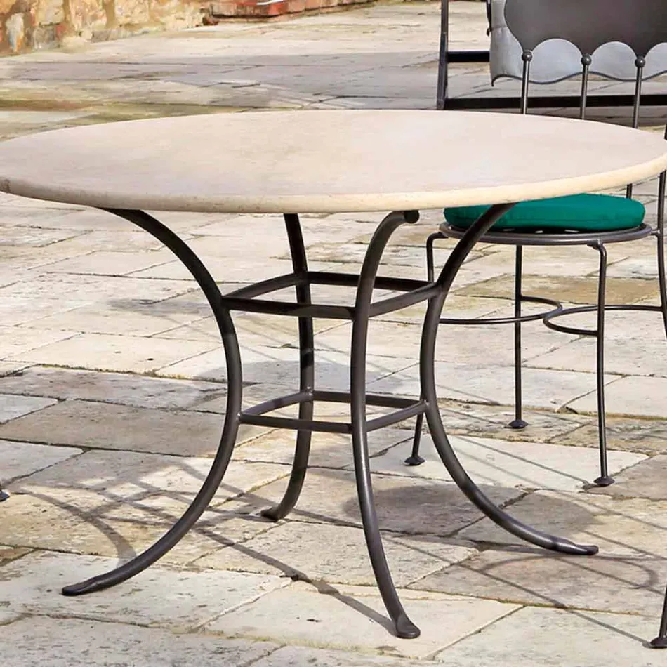 Table d'extérieur ronde avec plateau en travertin Made in Italy - Ecosse Viadurini