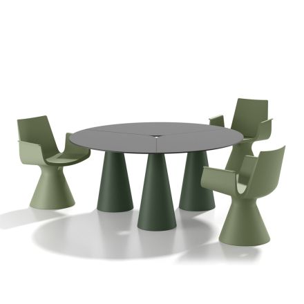 Table ronde d'extérieur et d'intérieur en deux tailles, en stratifié haute pression (HPL), fabriquée en Italie - Velario Viadurini
