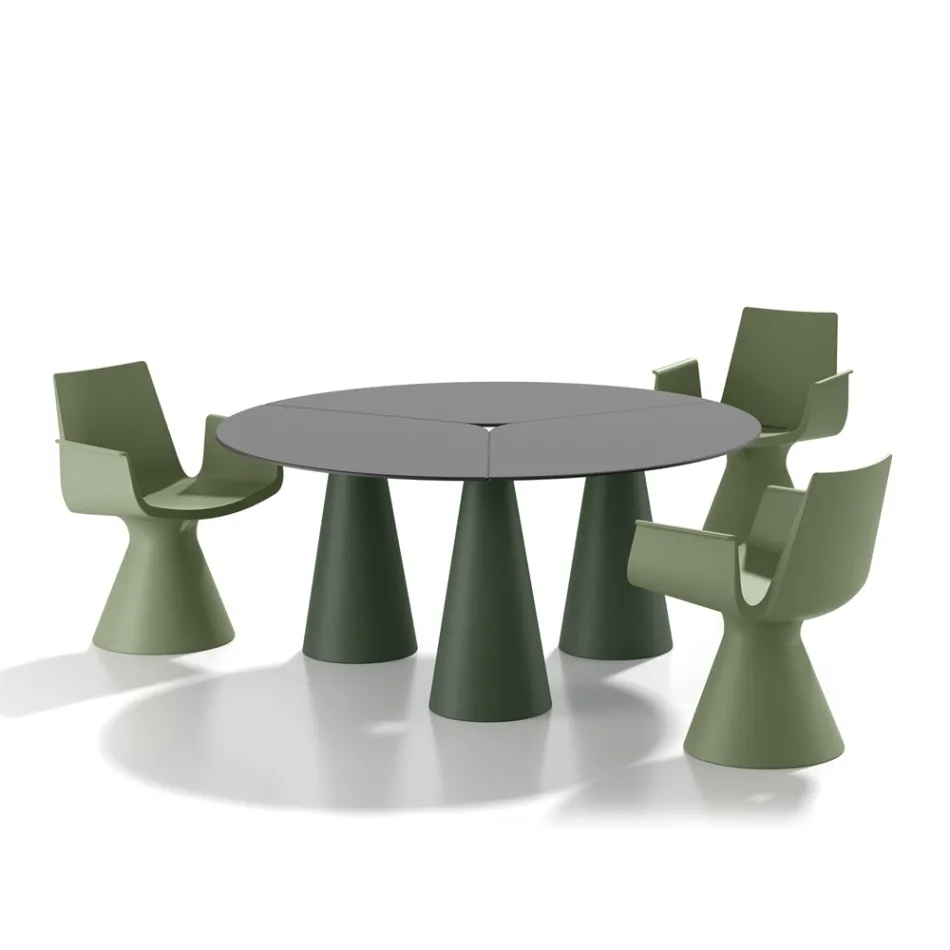 Table ronde d'extérieur et d'intérieur en deux tailles, en stratifié haute pression (HPL), fabriquée en Italie - Velario Viadurini