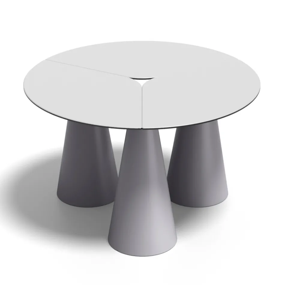 Table ronde d'extérieur et d'intérieur en deux tailles, en stratifié haute pression (HPL), fabriquée en Italie - Velario Viadurini