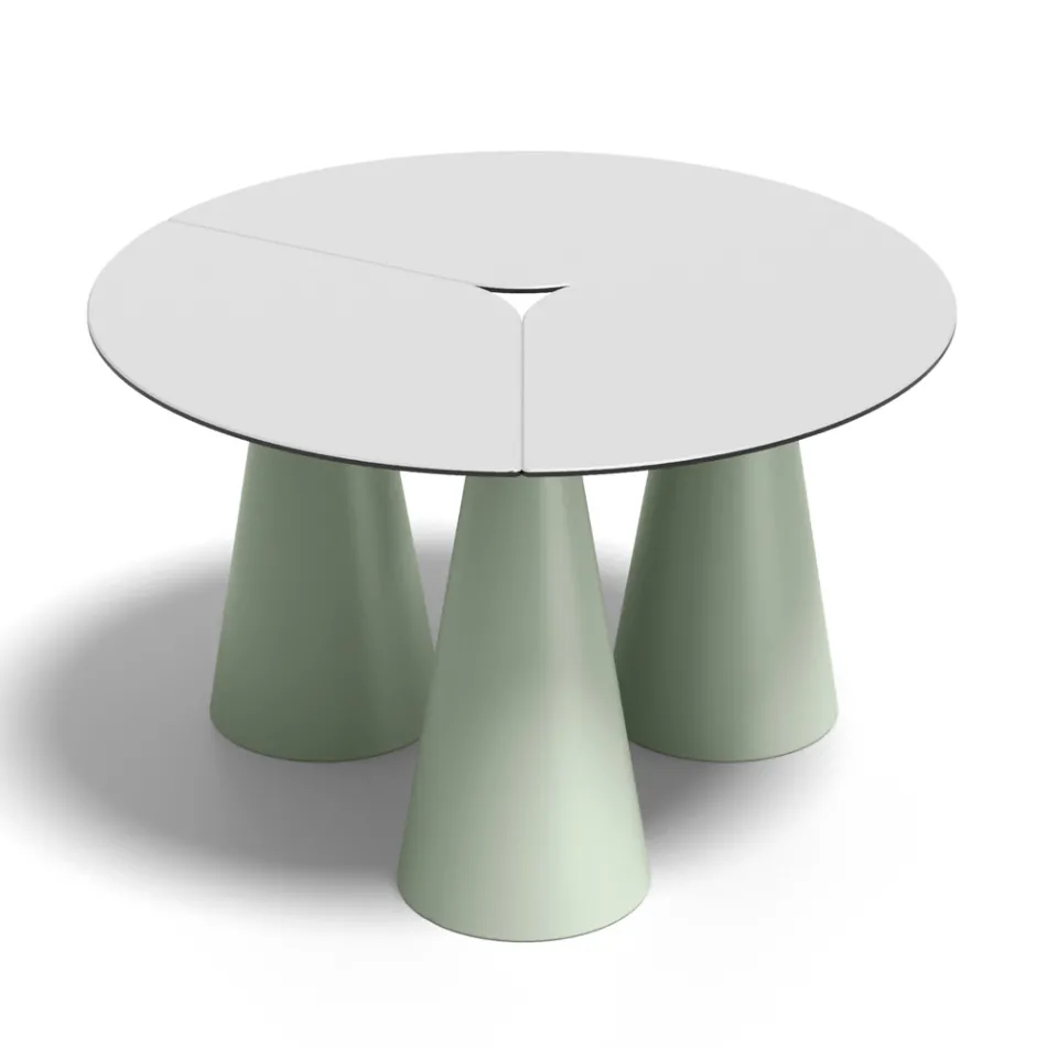 Table ronde d'extérieur et d'intérieur en deux tailles, en stratifié haute pression (HPL), fabriquée en Italie - Velario Viadurini
