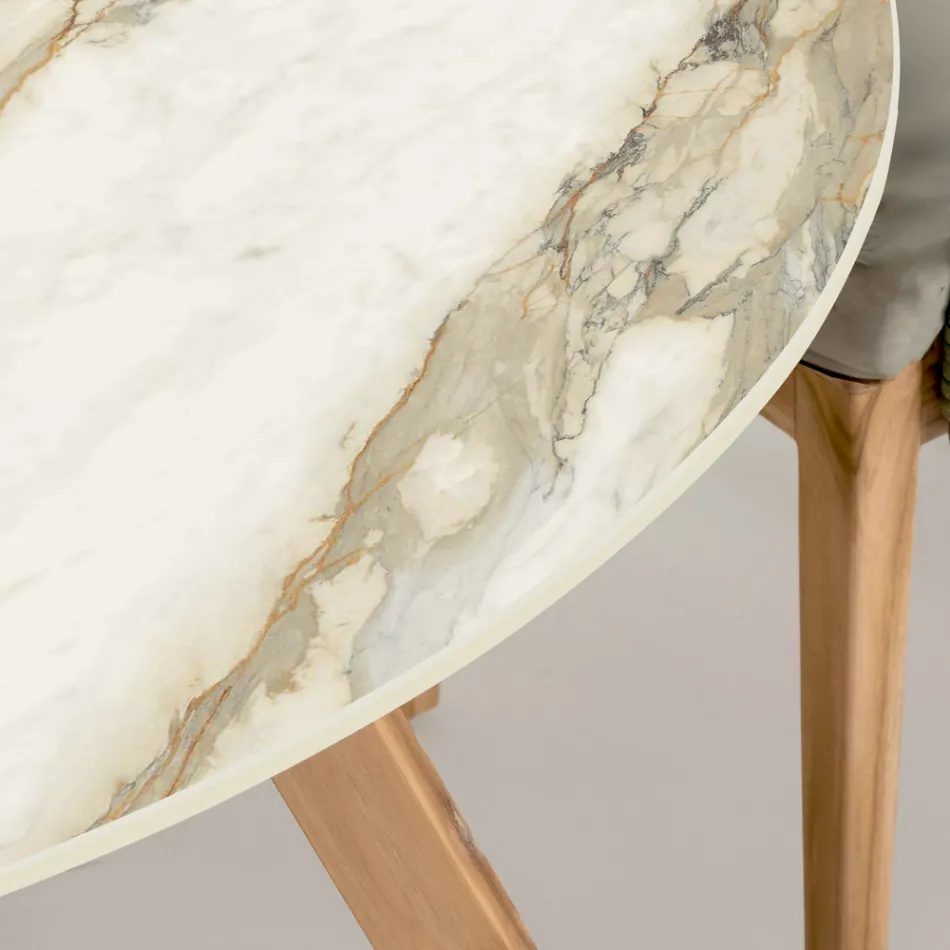 Table ronde d'extérieur en céramique Calacatta Hermitage Made in Italy - Pegaso Viadurini