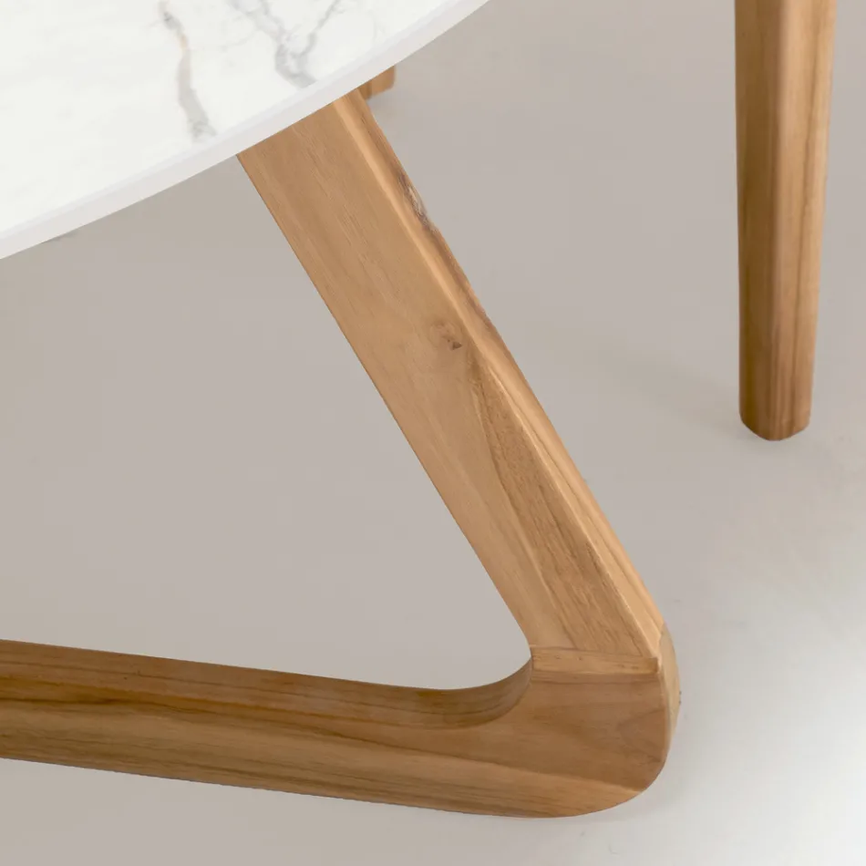 Table d'extérieur ronde en céramique Calacatta Oro fabriquée en Italie - Pegaso Viadurini