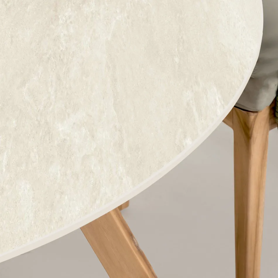 Table d'extérieur ronde en céramique Chianca d'Ostuni Made in Italy - Pegaso Viadurini