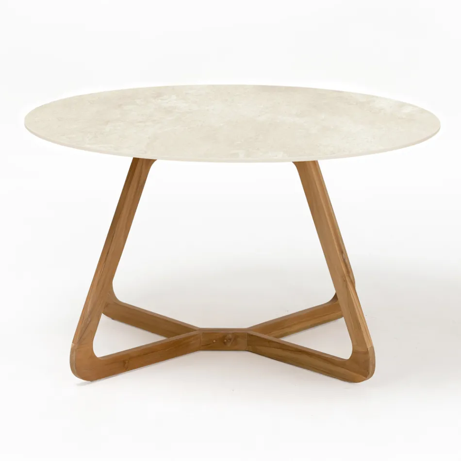 Table d'extérieur ronde en céramique Chianca d'Ostuni Made in Italy - Pegaso Viadurini