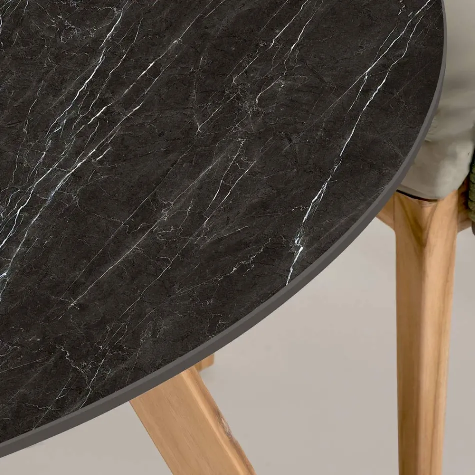 Table d'extérieur ronde en céramique Marquinia noire fabriquée en Italie - Pegaso Viadurini