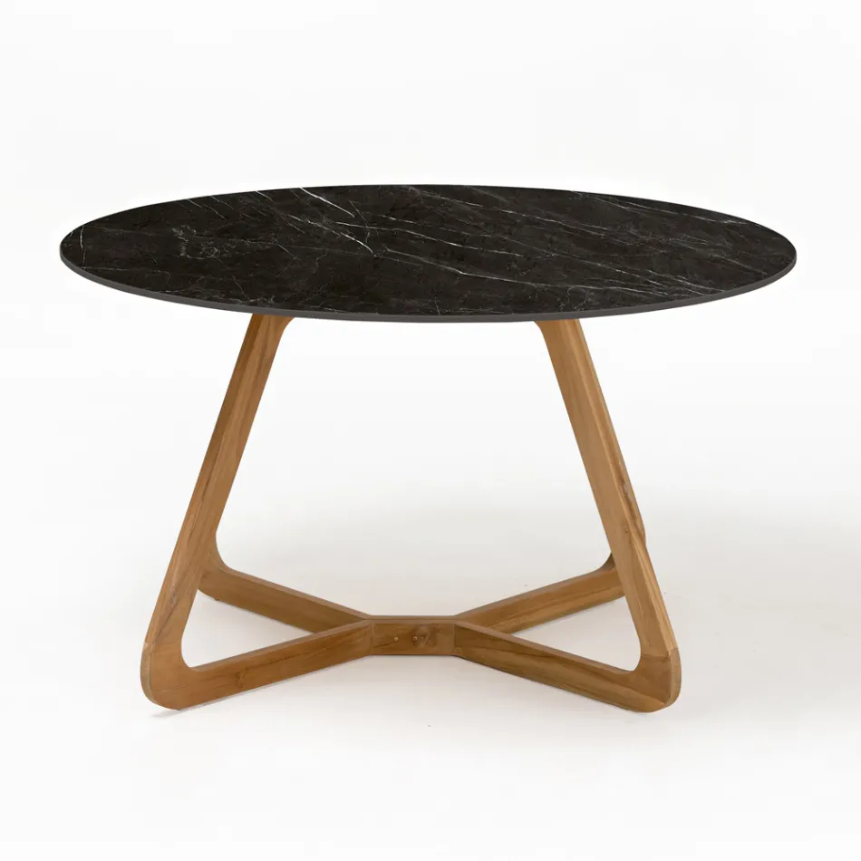 Table d'extérieur ronde en céramique Marquinia noire fabriquée en Italie - Pegaso Viadurini