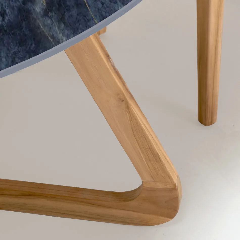 Table d'extérieur ronde en céramique bleu océan fabriquée en Italie - Pegaso Viadurini