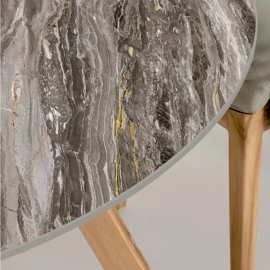 Table d'extérieur ronde en céramique Orobico Luxe fabriquée en Italie - Pegaso Viadurini