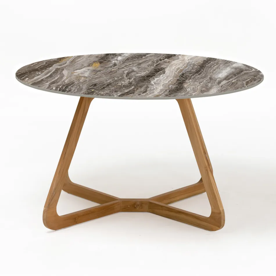 Table d'extérieur ronde en céramique Orobico Luxe fabriquée en Italie - Pegaso Viadurini