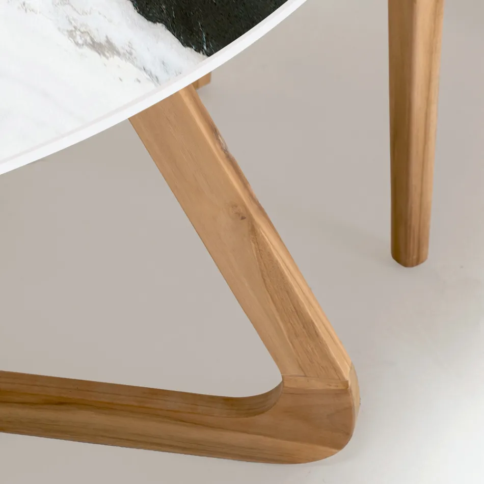 Table d'extérieur ronde en céramique blanche Panda fabriquée en Italie - Pegaso Viadurini