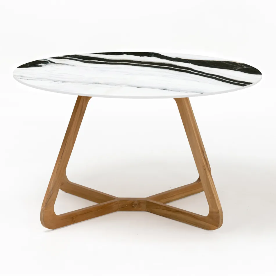 Table d'extérieur ronde en céramique blanche Panda fabriquée en Italie - Pegaso Viadurini