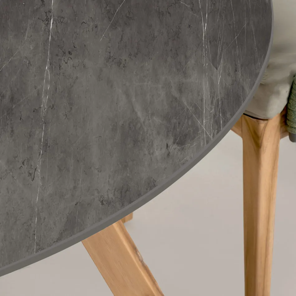 Table d'extérieur ronde en céramique pierre grise fabriquée en Italie - Pegaso Viadurini