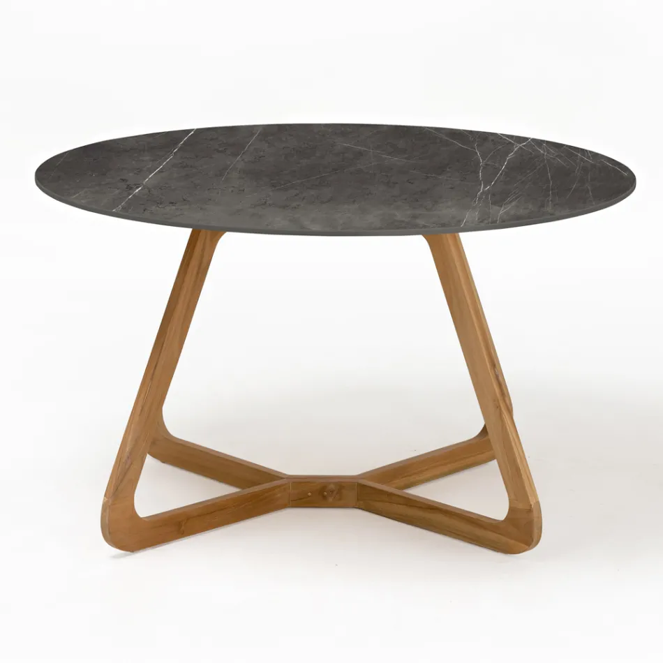 Table d'extérieur ronde en céramique pierre grise fabriquée en Italie - Pegaso Viadurini