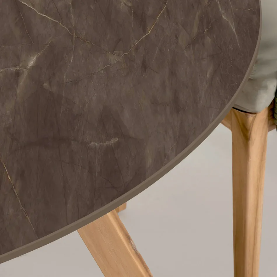 Table d'extérieur ronde en céramique marron Pulpis fabriquée en Italie - Pegaso Viadurini