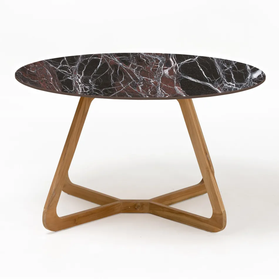 Table d'extérieur ronde en céramique rouge Domus Made in Italy - Pegaso Viadurini