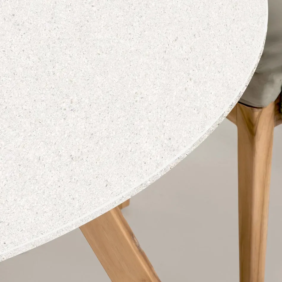 Table d'extérieur ronde en céramique terrazzo blanche fabriquée en Italie - Pegaso Viadurini