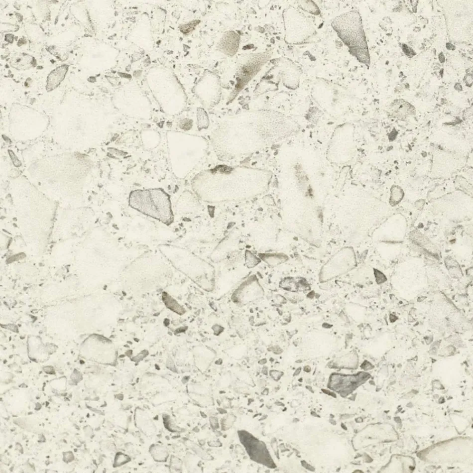 Table d'extérieur ronde en céramique terrazzo blanche fabriquée en Italie - Pegaso Viadurini