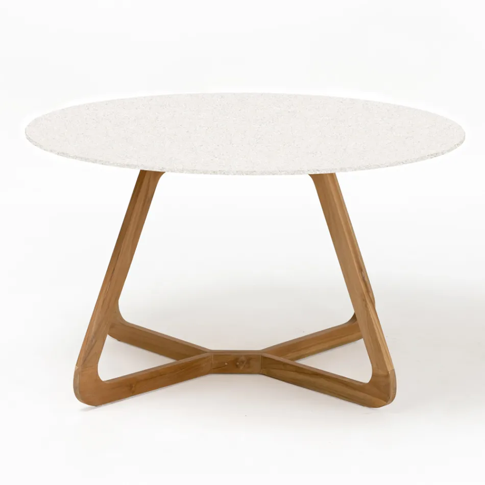 Table d'extérieur ronde en céramique terrazzo blanche fabriquée en Italie - Pegaso Viadurini