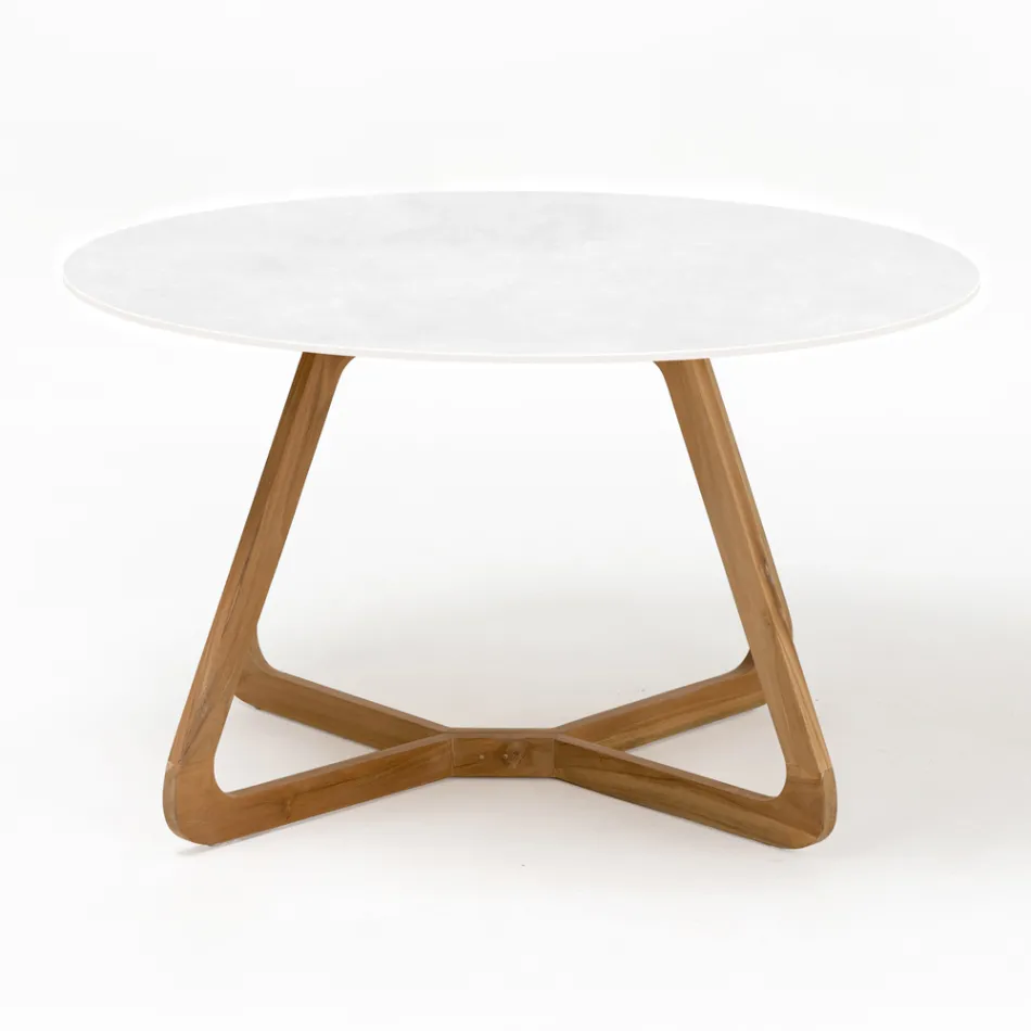 Table d'extérieur ronde en céramique blanche totale fabriquée en Italie - Pegaso Viadurini