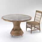 Table d'extérieur ronde en polyrotin avec plateau en verre - Gigi Viadurini