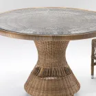 Table d'extérieur ronde en polyrotin avec plateau en verre - Gigi Viadurini