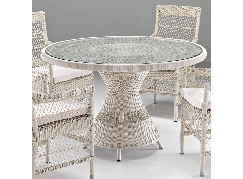 Table De Jardin Polyrotin Avec Plateau Verre Dépoli 190x90 Cm - Hauteur Réglable, Résistante Aux UV, Pour 8 Personnes